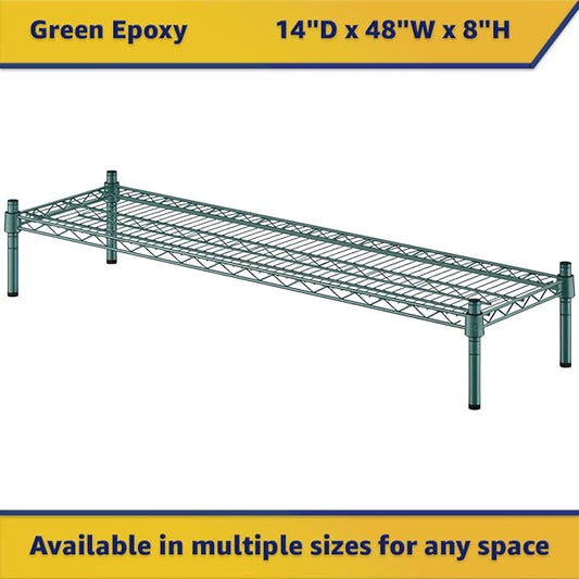 14" x 48" x 8" Green Epoxy Wire Storage Shelf, Dunnage Rack, Commercial 1 Tier Small Shelf