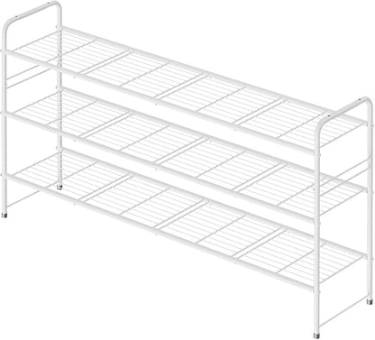 3 Tier Shoe Rack for Closet, 46.5 Inch Extra Long Shoe Storage Organizer for Shelves, Heavy Duty Metal, Easy Assembly, White