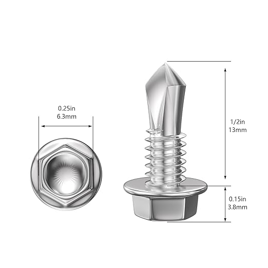 (400Pcs) #8×1/2" Hex Washer Head Self Drilling Screws, 410 Stainless Steel Metal SheetScrews，TEK Screws, Sheet Metal Self Tapping Screws