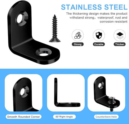 40PCS L Brace, Black Small L Brackets for Wood, Stainless Steel Corner Brace, Metal Right Angle Bracket for Furniture - 80PCS Screws (0.79 x 0.79 inch)