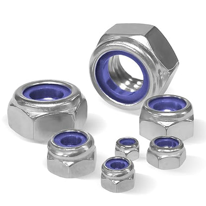 Locknuts Assortment Kit,M3 M4 M5 M6 M8 M10 M12 140PCS Metric Nylon Insert Lock Nuts Set,304 Stainless Steel Lock Nuts for Bolt