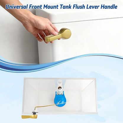 Hibbent Universal Front Mount Metal Toilet Handle Replacement Kit, Brass Toilet Tank Flush Lever with Stainless Steel Adjustable Flapper Chains for Most Toilets, Brushed Gold