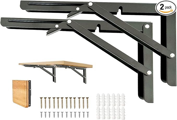 Folding Shelf Brackets, 14 Inch 2 Pcs Shelf Bracket Heavy Duty, Collapsible for Foldable Shelf, Folding Table Brackets Wall Mounted Table Brackets Space-Saving