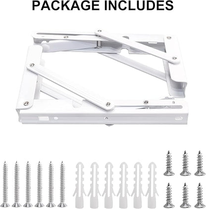 YUMORE Folding Shelf Brackets, 8 Inch Heavy Duty Collapsible Shelf Bracket, DIY L Bracket for Workbench Folding Table Hinge, Max Load: 300lb, White, 2 Pack