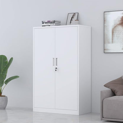 Metal Storage Cabinet with Locking Doors and 3 Adjustable Shelves, 53.5-Inch Tall Lockable Steel Storage Cabinets for Home Office Garage Pantry (White)