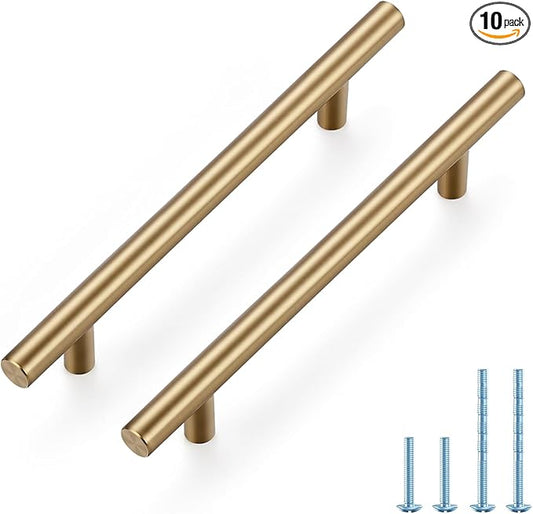 JOY DECOR 10 Pack Champagne Bronze Cabinet Pulls – 7-3/8 Inch Length, 5 Inch (128mm) Hole Center – Stainless Steel Kitchen Cabinet Handles for Drawer and Cupboard