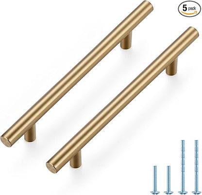 JOY DECOR 5 Pack Champagne Bronze Cabinet Pulls – 7-3/8 Inch Length, 5 Inch (128mm) Hole Center – Stainless Steel Kitchen Cabinet Handles for Drawer and Cupboard