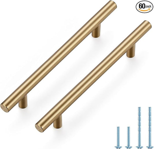 JOY DECOR 60 Pack Champagne Bronze Cabinet Pulls – 7-3/8 Inch Length, 5 Inch (128mm) Hole Center – Stainless Steel Kitchen Cabinet Handles for Drawer and Cupboard