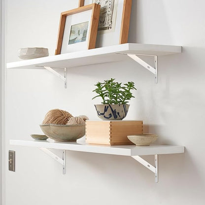8 Pcs Heavy Duty Floating Metal Shelf Brackets, L Shaped Wall Mount Shelves Support Angle Brackets (3.7 x 6 inch White)