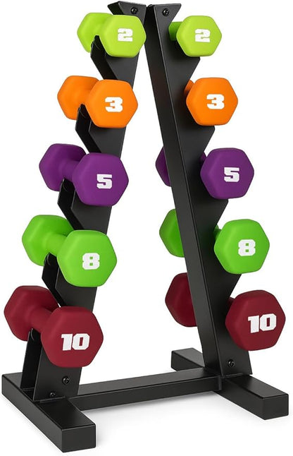 CAP Barbell 56 LB Set of Neoprene Dumbbells with Rack Color Series | 2, 3, 5, 8, 10 LB pairs