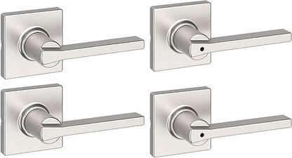 Kwikset Casey Hallway Passage and Bed/Bath Privacy Door Handle 4 Pack, 2 Passage Levers and 2 Privacy Levers, Satin Nickel Reversible Interior Handles