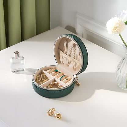 ProCase Travel Size Jewelry Box, Mini Portable Seashell-Shaped Jewelry Case, 2 Layer Organizer in PU Leather for Women -Emerald