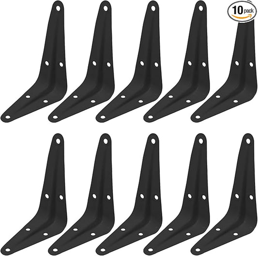 10 Pcs Shelf Brackets, 3 x 4 Inch Black Heavy Duty Metal Wall Corner Angle Shelving for Wall Hanging Shelves with Wall Anchors and Screws(Black)