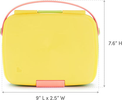 Munchkin Lunch Bento Box for Kids and Toddlers, Includes Stainless Steel Utensils, BPA-Free, 18 Months and Up, Pink/Green/Yellow
