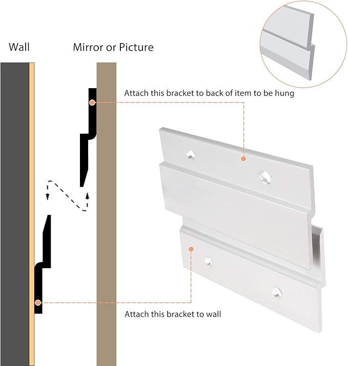 French Cleat Picture Hanger 2 Inches Aluminum Z Hanger Supports 30lbs - Interlocking Wall Mounting Bracket Hardware Kit for Hanging Mirrors, Picture, Shelf, Whiteboard, Art, Frames (2"-2Pairs)