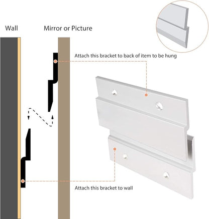 French Cleat Picture Hanger 2 Inches Aluminum Z Hanger Supports 30lbs - Interlocking Wall Mounting Bracket Hardware Kit for Hanging Mirrors, Picture, Shelf, Whiteboard, Art, Frames (2"-2Pairs)