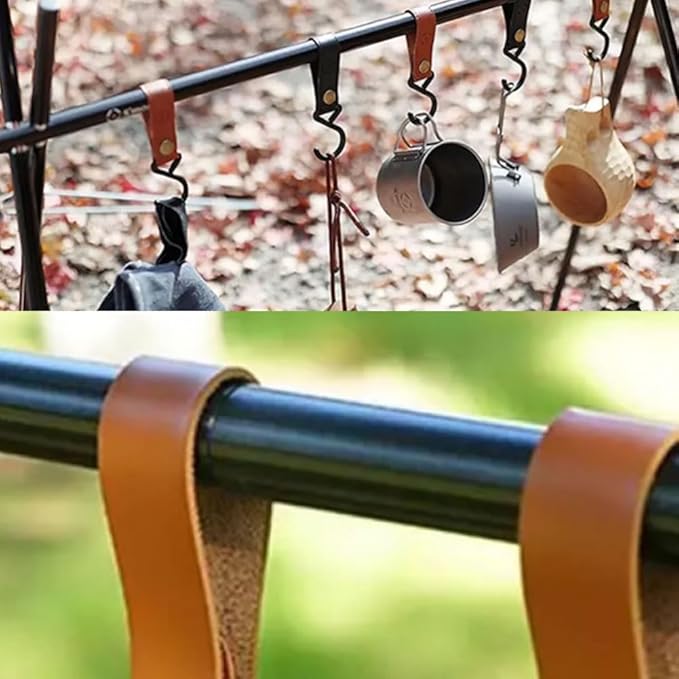 Leather Straps with Hooks 5Pcs - Durable Storage Solution for Kitchen, Bathroom, Bedroom, Office, and Outdoor Use (Dark Brown)