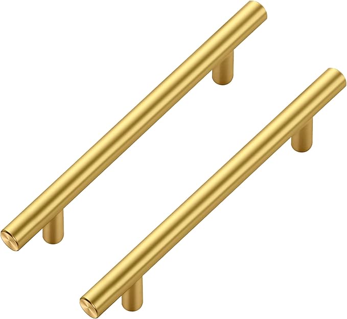 JOY DECOR 45 Pack Cabinet Handles, Gold Cabinet Pulls, 5 in Hole Center Kitchen Cabinet Handles, Stainless Steel T Bar Handles for Dresser Drawers