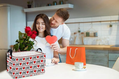 Essme Rectangular Valentine's Day Basket,Heart Storage Bins Organizer with Handles for Girls Room Decor, Gift Basket,Shelf Basket.(Red heart)
