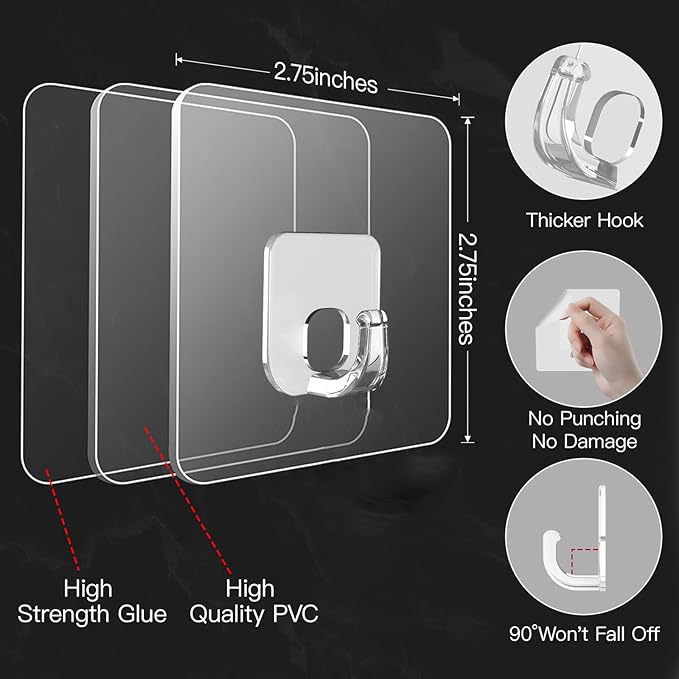 Large Adhesive Hooks, 10 Pack Heavy Duty Utility Hooks for Hanging 33lb, Damage Free Sticky Hanging, No Trace Self-Adhesive Wall for Kitchen Bathroom Office Multiple Uses
