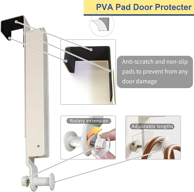 Over The Door Drying Rack, Foldable Portable Over The Door Hooks Hanger with Retractable Hanging Rod, Over The Door Clothes Drying Rack Equipped with Non-Slip Pads for Door Protecter (2, Milky White)