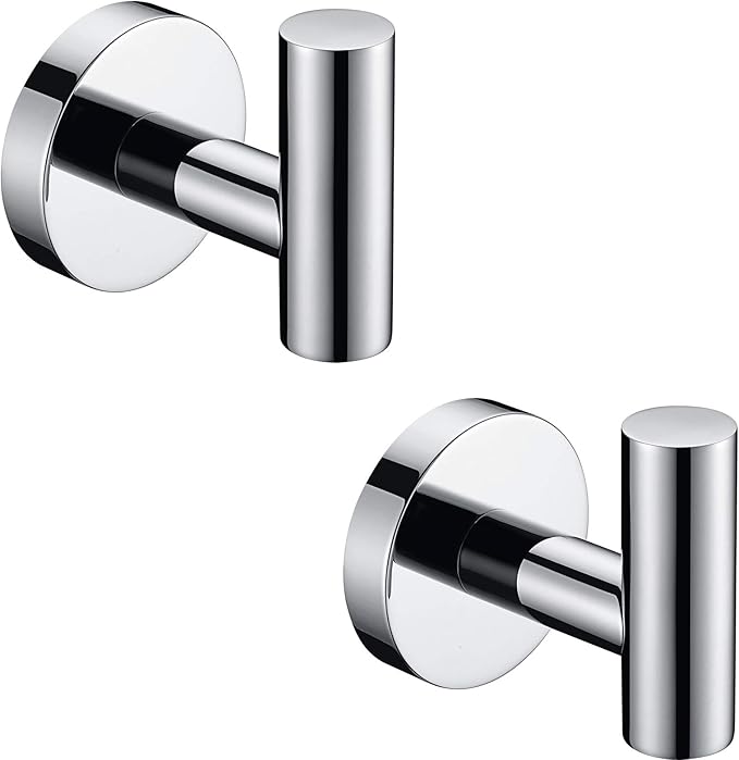 Nolimas Towel Coat Hook Polished Chrome SUS304 Stainless Steel Bathroom Clothes Cabinet Closet Sponges Robe Hook Wall Mounted Round Kitchen Heavy Duty Door Hanger 2 Packs