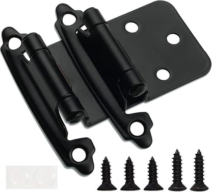 Decobasics 1/2" Overlay Matte Black Cabinet Hinges 50 Pack (25 Pair) Self Closing Bath & Kitchen Cabinet Hinges Black Flush Mount w/Door Bumpers & Upgraded Screws