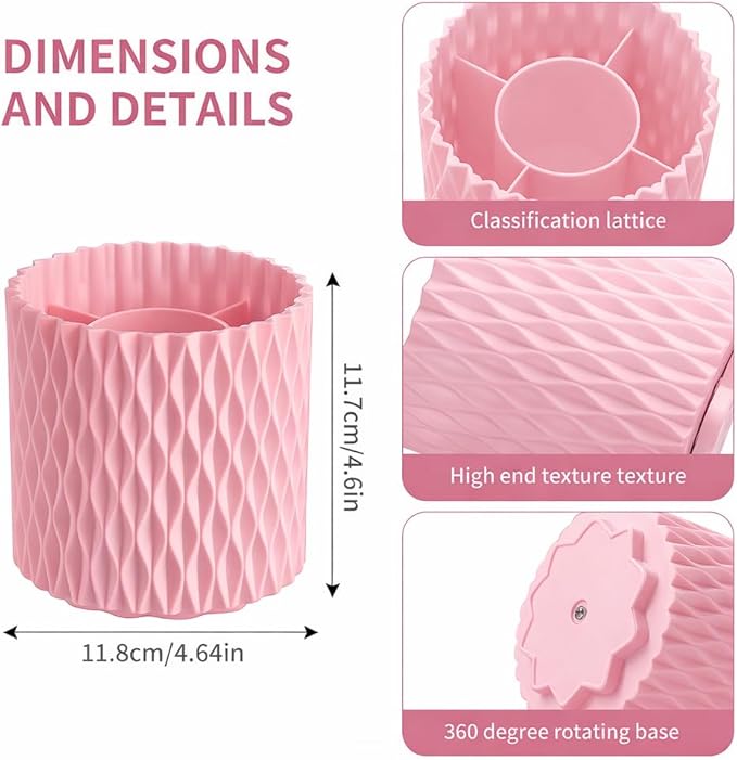360° Rotating Makeup Brush Holder, 5-Slot Cosmetic Organizer Cup for Vanity, Desk & Bathroom Countertop, Pink