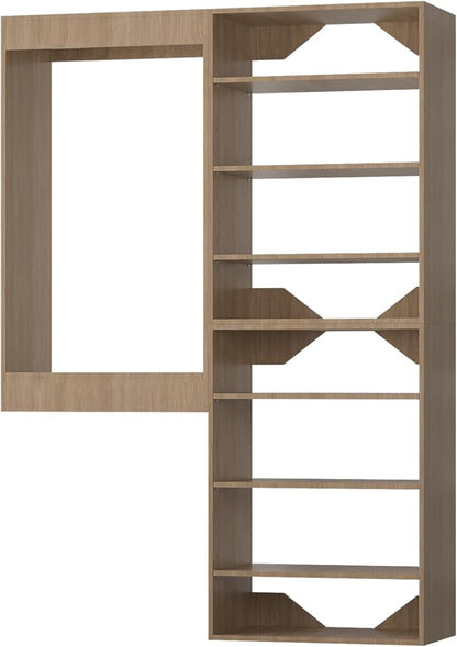 ROOMTEC Modular Closet System, 49" Wall-Mounted Closet Organizer with Hanging Rods and Shelves, Wooden Tower for Walk-In Closets, Wardrobe Storage Kit, Wood