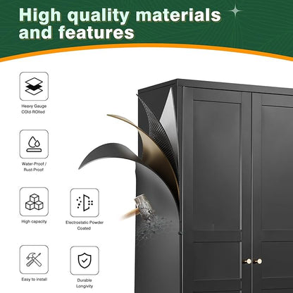 Letaya Wardrobe Armoire Closet,72" H Metal Storage Cabinet with Adjustable Shelves and Hanging Rod,Bedroom Armoire Cabinet Clothes Organizer (Black)