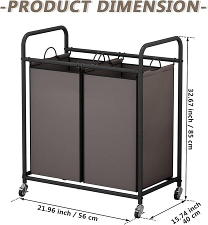 SUOERNUO Laundry Hamper Basket 2 Bag Laundry Sorter Cart with Rolling Lockable Wheels and Removable Bags Laundry Organizer Cart for Clothes Storage, Assorted