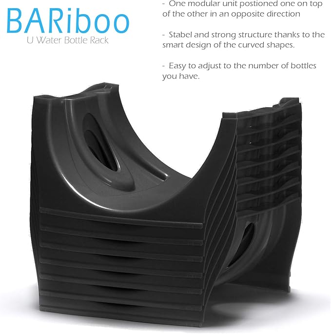 Bariboo Stackable Water Bottle Storage Rack Best Water Jugs 5 Gallon Organizer. Jug Holder for Kitchen, Cabinet and Office Organizing. Reinforced Polypropylene (Black, 3 Plus Shelf)