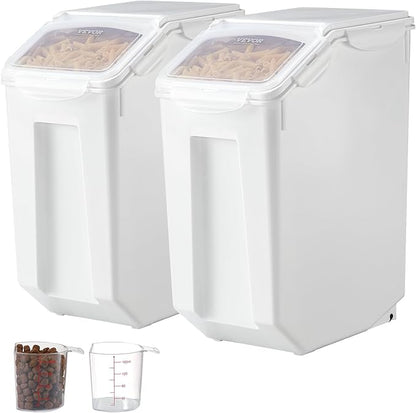 VEVOR Rice Storage Container, 4.5Gallon/20L x2 Capacity Large Dog Food Dispenser Bin, Kitchen Ingredient Grain Cereal Flour Bin, Pet food Containers with Wheels, 2 Measuring Cups, Airtight Lid, 2 Pack