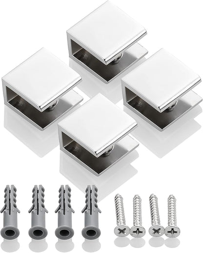 SAYAYO Glass Shelf Brackets Stainless Steel, Adjustable Railing Holder for 6-12 mm Wood/Glass Shelves, Heavy Duty Wall Mount Clamps Clip Support Hardware Replacement Parts Polished Chrome, 4Pcs