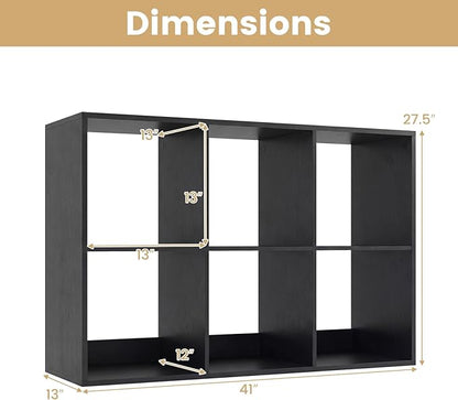 Giantex 6-Cube Bookcase, Cubby Bookshelf w/Back Guardrail & Anti-Tipping Kits, 9-Tier Freestanding Storage Organizer with Shelves, Open Back Display Rack for Living Room, Bedroom, Study