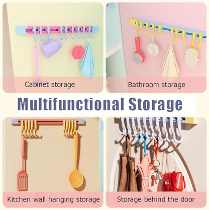 Utility Slide Rail Hook,Under Cabinet Kitchen No Punching Hooks for Hanging Utensil,Bathroom Bedroom Office Wall Door Rack with 10 Hooks,2Pieces