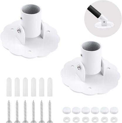Flower-Shape Shower Curtain Rod Bracket, 2Pcs Telescopic Metal Shower Drape Rod Swivel Flange Curtain Pole Wall-Mount Bracket (White,26mm)