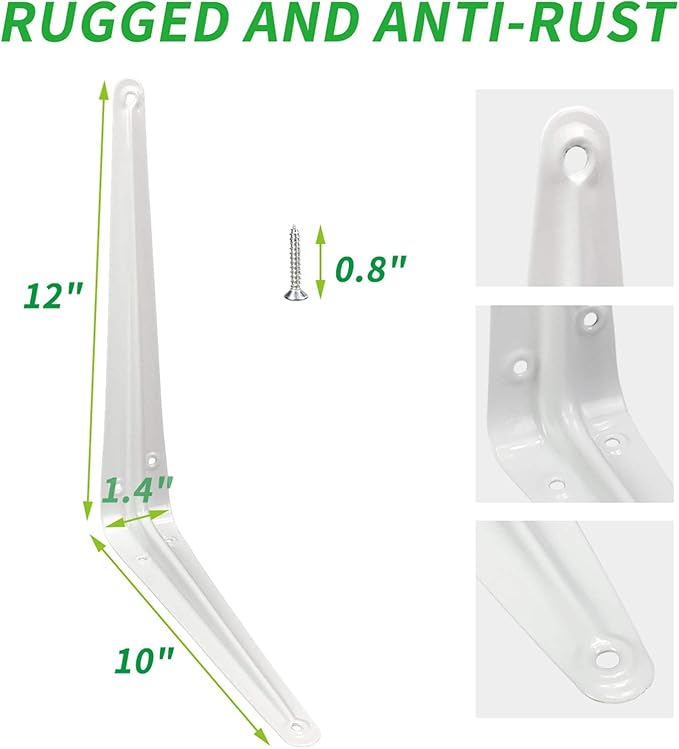Shelf Brackets 12 Inch, 20 Pack White Metal Heavy Duty L Adjustable Floating Shelves Bracket, 12 x 10 Inch Closet Pipe Decorative Shelf Angle Bracket for Wall Wood with Screws