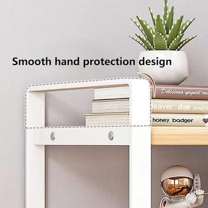 Hbluefat Desktop Organizer Shelf, 2-Tier Multipurpose Tabletop Storage Bookshelf, Small Wooden Countertop Storage Rack for Home Office Kitchen (White+White)