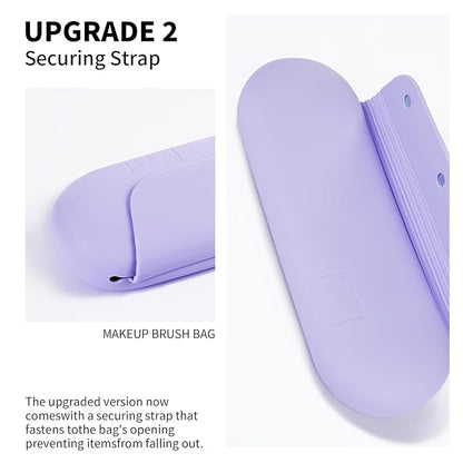 Silicone Makeup Brush Holder Travel Cosmetic Bag：Soft Portable Cosmetic Face Brushes Holder with Upgrade Anti-Fall Out Magnetic Closure, Large Travel Makeup Brush Case - Lavender
