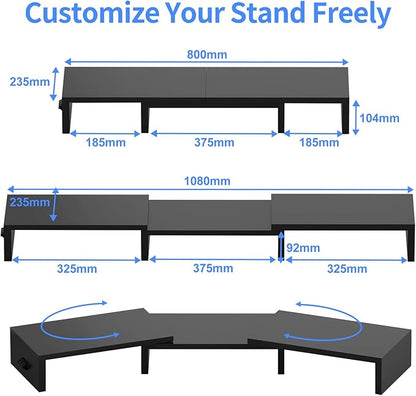 Pholiten Dual Monitor Stand Riser for 2 Monitors，Desktop Monitor Stand with Adjustable Length and Swivel Angles, Extra Long Multifunctional Stand up to 48.2" fit Computer Laptop Printer Max 44 lbs