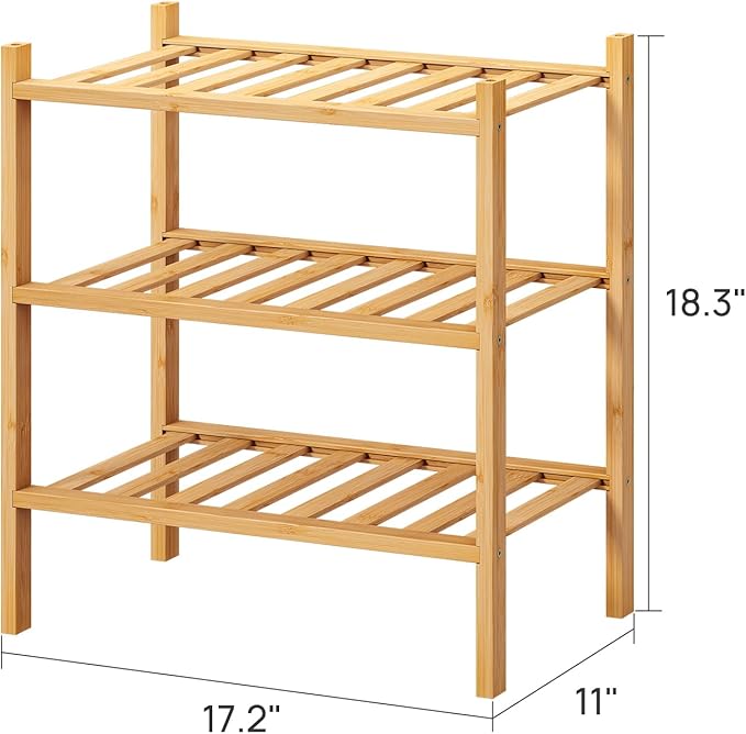 Small Shoe Rack, 3-Tier Shoe Rack for Entryway, Bamboo Wood Shoe Shelf for Closet & Hallway, Long 17.2IN | Beautiful | Functional | Sturdy | Durable
