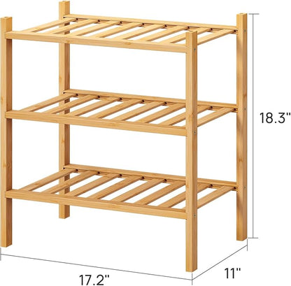 Small Shoe Rack, 3-Tier Shoe Rack for Entryway, Bamboo Wood Shoe Shelf for Closet & Hallway, Long 17.2IN | Beautiful | Functional | Sturdy | Durable