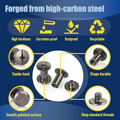 90 Sets Gunmetal Black Chicago Screws Leather Rivets Kit, 4 Sizes (M5*4,5,6,8) & 2 Screw Lengths (M4*3,4) for Belts, Bookbinding, DIY Leather (Gunmetal Black)