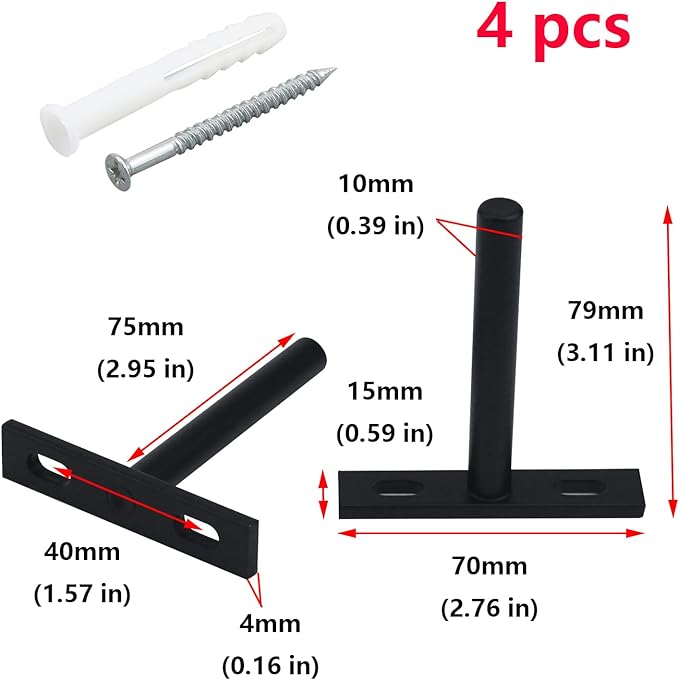 Antrader Solid Steel Matte Black Floating Shelf Brackets, 3-Inch Rustproof Blind Shelf Supports (Small), Screws and Wall Plugs Included for DIY Project Set of 4