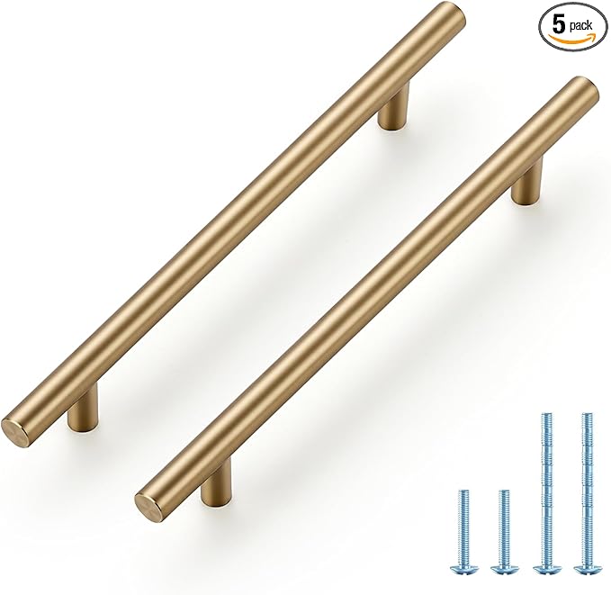 JOY DECOR 5 Pack Champagne Bronze Cabinet Pulls – 8-13/16 Inch Length, 6-1/4 Inch (160mm) Hole Center – Stainless Steel Kitchen Cabinet Handles for Drawer and Cupboard