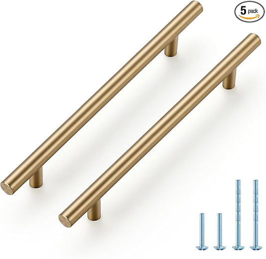 JOY DECOR 5 Pack Champagne Bronze Cabinet Pulls – 8-13/16 Inch Length, 6-1/4 Inch (160mm) Hole Center – Stainless Steel Kitchen Cabinet Handles for Drawer and Cupboard