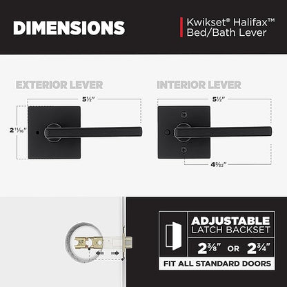 Kwikset Halifax Interior Privacy Door Handle with Lock,Door Lever for Bathroom and Bedroom,Matte Black Reversible Keyless Push Button Lock-Door Lever,with Microban Protection,Square Rose,(Pack of 12)