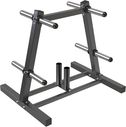 Kipika Weight Plate Tree Rack, Weight Holder for 2 inch Olympic Weight Plate & 2 Barbell Holders, Heavy Duty Bumper Plate Storage Organizer for Home Gym with Optional Wheels