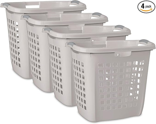 Sterilite 4-Pack 2.1 Bushel Ultra Easy Carry Hamper, Laundry Basket Organizer, Gray Pumice - Large Plastic Clothes Bin for Home, Dorm, Bathroom, and Bedroom Organization